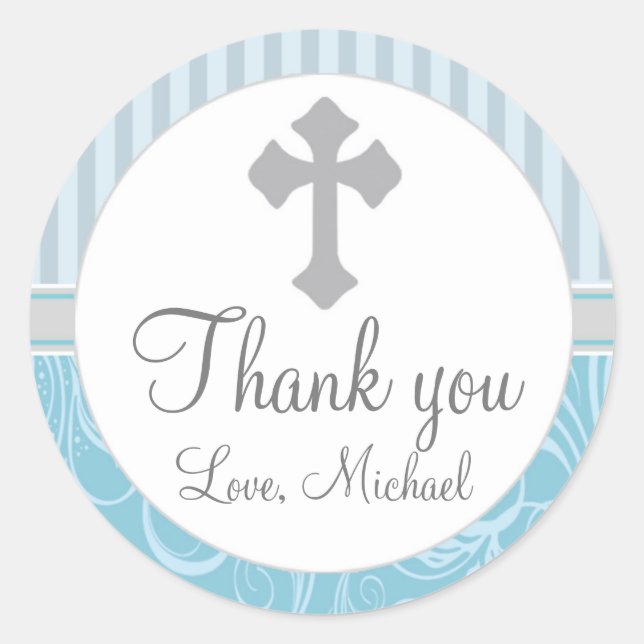 Boy Baptism Christening Stripes Floral Favor Label (Front)