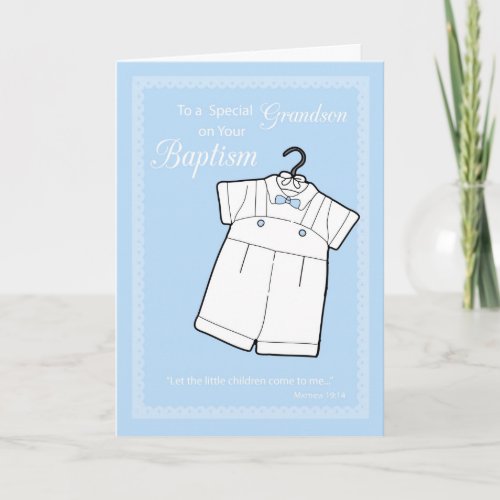 Boy Baptism Congratulations Blue with White Outfit Card