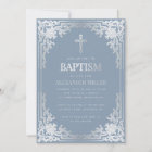 Boy Baptism Dusty Blue Elegant Faux Silver Vintage