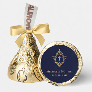 Boy Baptism Favors Navy Blue Faux Gold Cross Crest