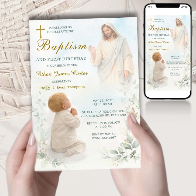Boy Baptism Invitation Godparent Announcement (Creator Uploaded)
