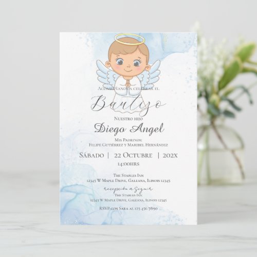 Boy Baptism Invitation in Spanish Boho