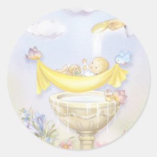 Boy Baptism invitations Classic Round Sticker