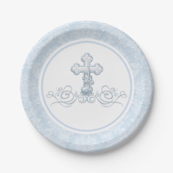 Boy Baptism Paper Plates by InvitationCentral at Zazzle