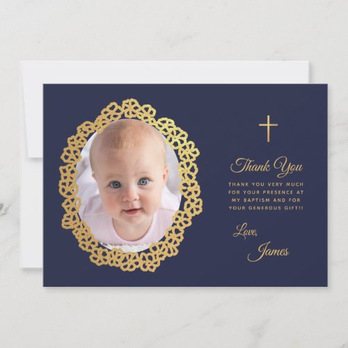 Boy Baptism Photo Navy Blue Gold Floral Wreath
