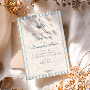 Boy Baptism Powder Blue Nautical Sailboat Invitation