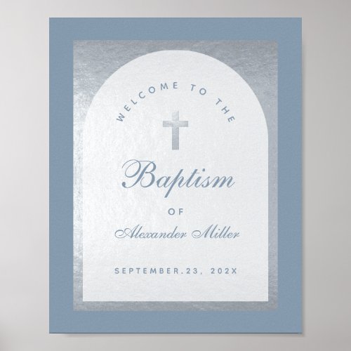 Boy Baptism Silver Arch Dusty Blue Welcome Sign
