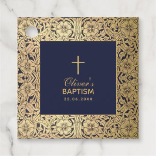 Boy Baptism Vintage Gold Roses Navy Blue Elegant Favor Tags