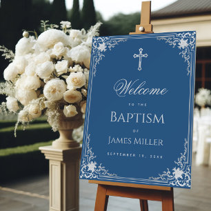 Boy Baptism Welcome Classic Blue Vintage Elegant Foam Board