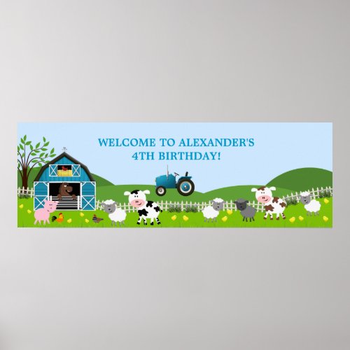 Boy Barnyard Farm Animals Birthday Banner Poster