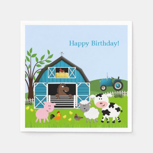 Boy Barnyard Farm Animals Birthday Paper Napkins