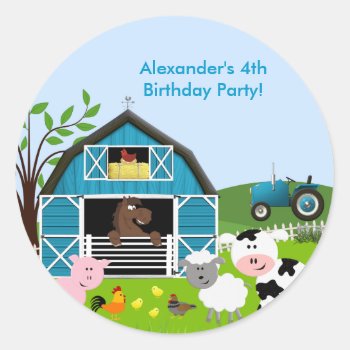 Boy Barnyard Farm Animals Birthday Party Sticker by SpecialOccasionCards at Zazzle