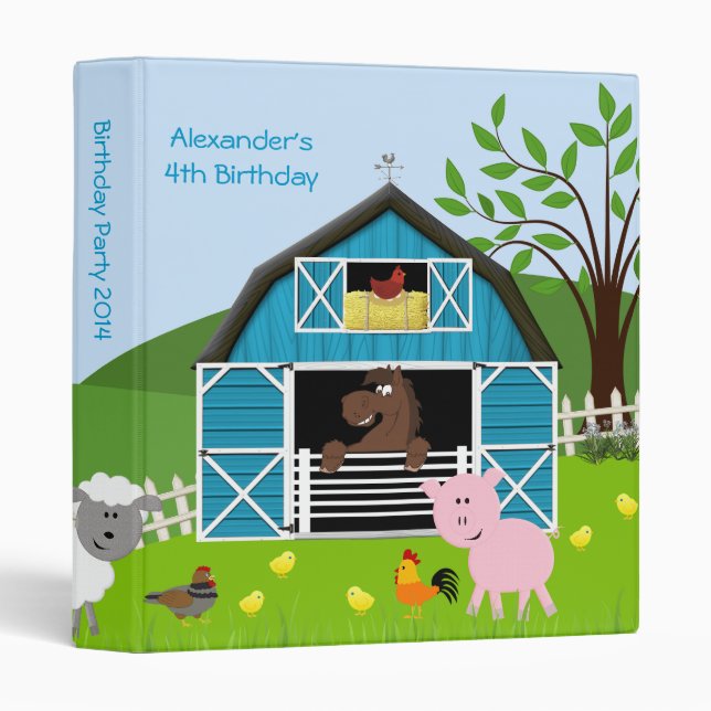 Boy Barnyard Farm Animals Birthday Photo Album 3 Ring Binder (Front/Spine)