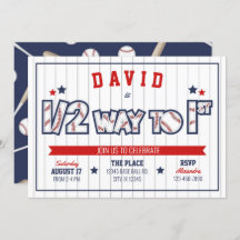 Boy Baseball 1/2 Birthday Invitation