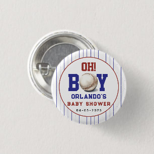 Boy Baseball Baby Shower   Cute Sports Party Button
