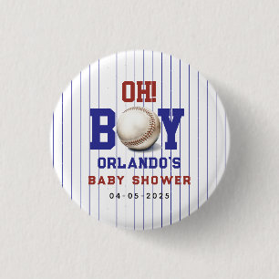 Boy Baseball Baby Shower Cute Sports Party Button