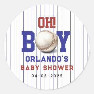 Boy Baseball Baby Shower Cute Sports Party Classic Round Sticker