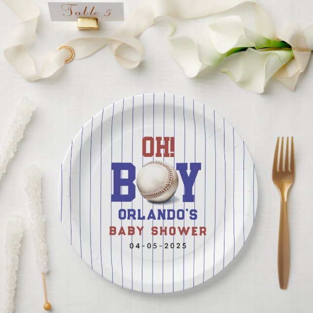 Boy Baseball Baby Shower | Cute Sports Party Paper Plates (Wedding)