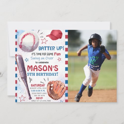 Boy Baseball Birthday Photo Invitation