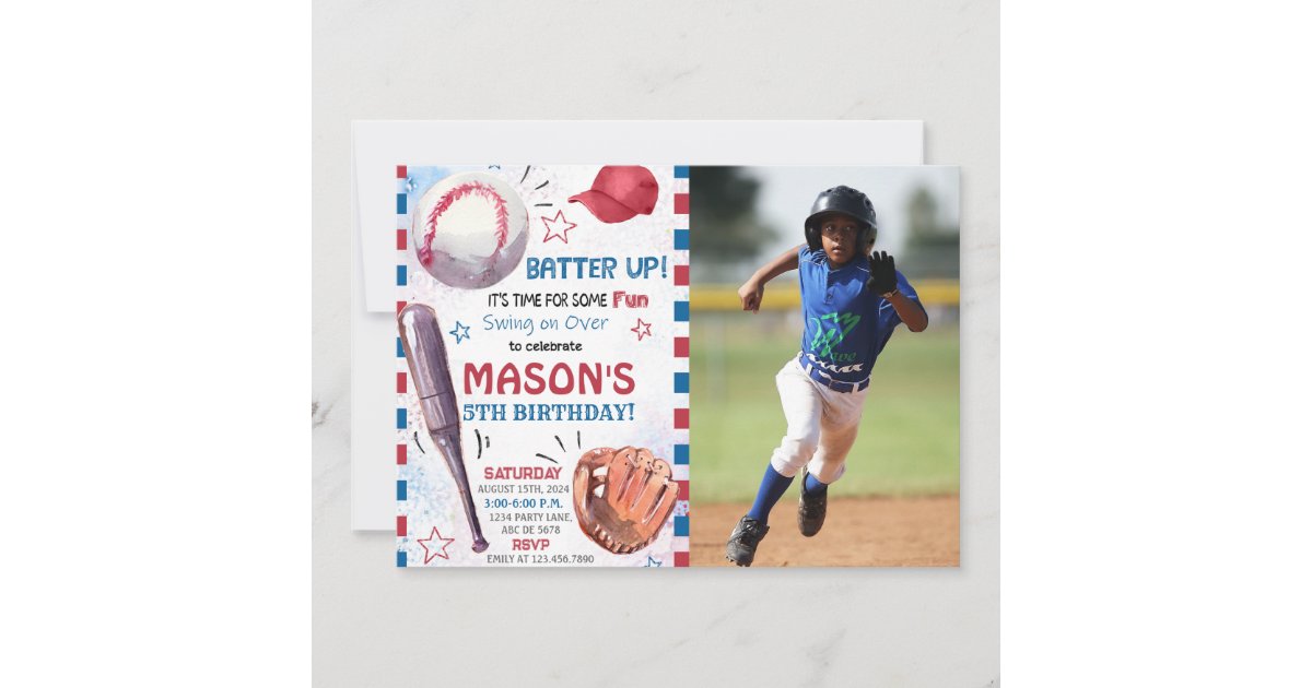 Boy Baseball Birthday Photo Invitation Zazzle