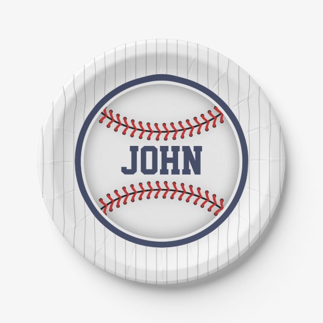 Boy Baseball First Birthday Party Plates (Front)
