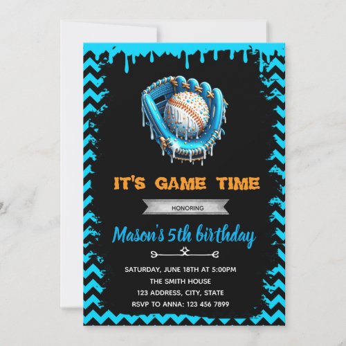 Boy Baseball Ice Cream Drip Birthday Invitation 