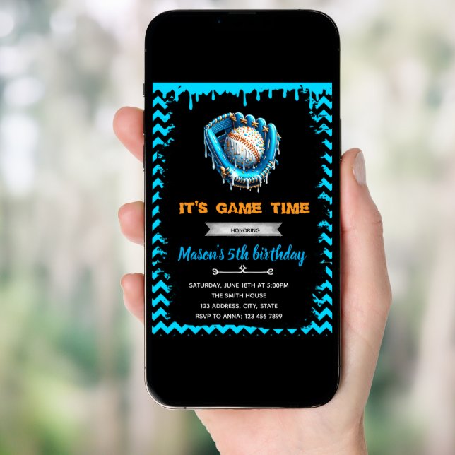 Boy Baseball Ice Cream Drip Birthday Invitation  (Front Digital)