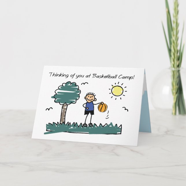 Boy Basketball Camp Stick Figure Thinking of You Card (Front)