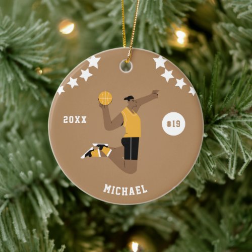 Boy Basketball Player Team Jersey Number  Name    Ceramic Ornament
