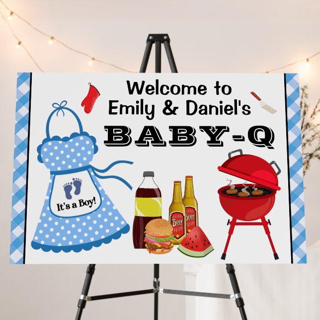 Boy BBQ Baby Shower Welcome Sign (In Situ (Stand))