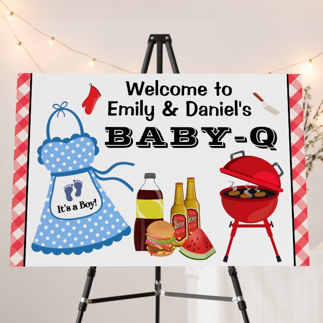Boy BBQ Baby Shower Welcome Sign (In Situ (Stand))
