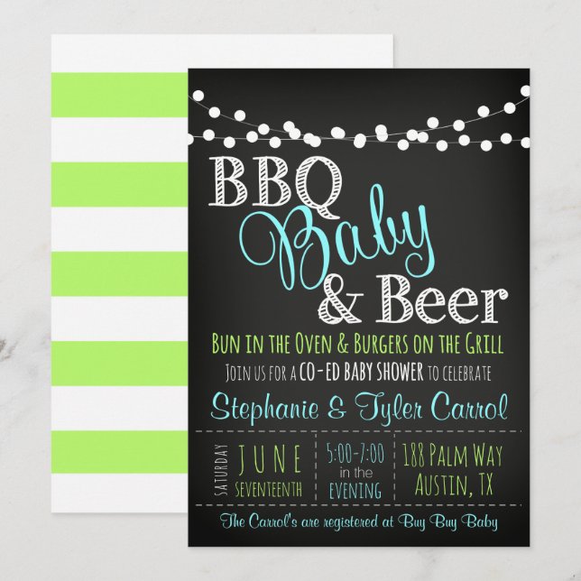 Boy BBQ Beer and Baby Shower Invitation (Front/Back)