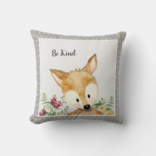 Boy Be Kind Little Deer Watercolor Woodland Animal Throw Pillow