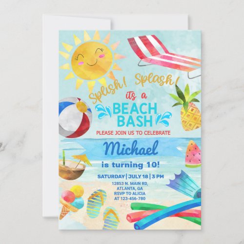 Boy beach party boy beach bash summer invitation invitation