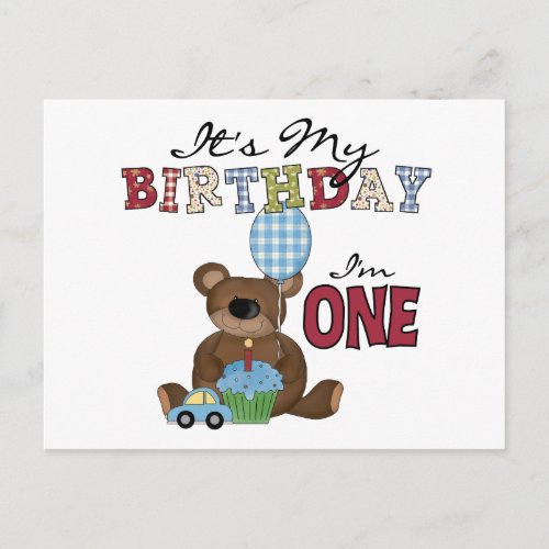 Boy Bear 1st Birthday Tshirts and Gifts Postcard