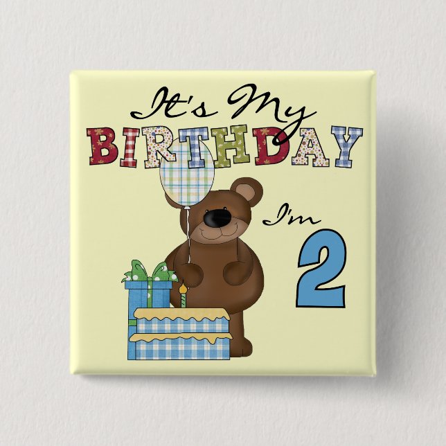 Boy Bear 2nd Birthday T-shirts and Gifts Pinback Button (Front)