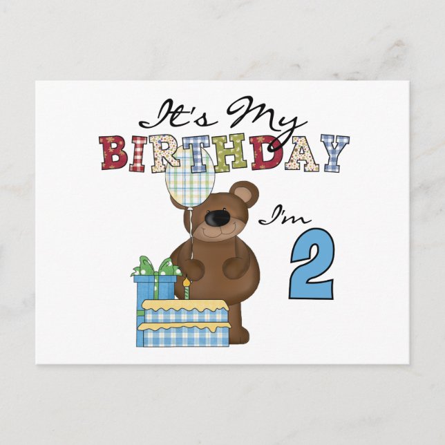 Boy Bear 2nd Birthday T-shirts and Gifts Postcard (Front)