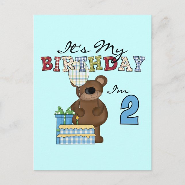 Boy Bear 2nd Birthday T-shirts and Gifts Postcard (Front)