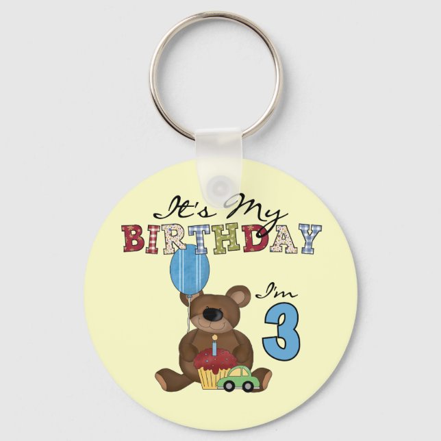 Boy Bear 3rd Birthday Tshirts and Gifts Keychain (Front)