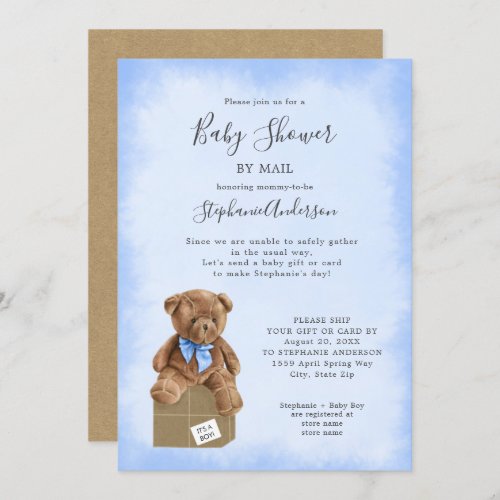 Boy Bear Baby Shower by Mail Invitation