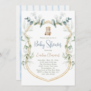 Boy Bear Baby Shower Invitation - Blue