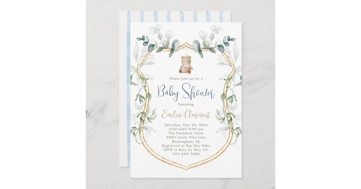 Boy Bear Baby Shower Invitation - Blue | Zazzle