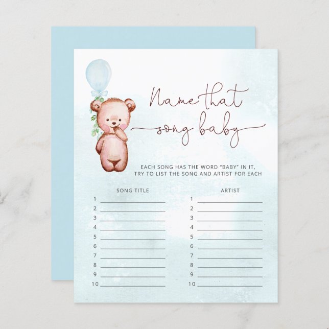 Boy Bear Balloon Name That Song Game (Front/Back)