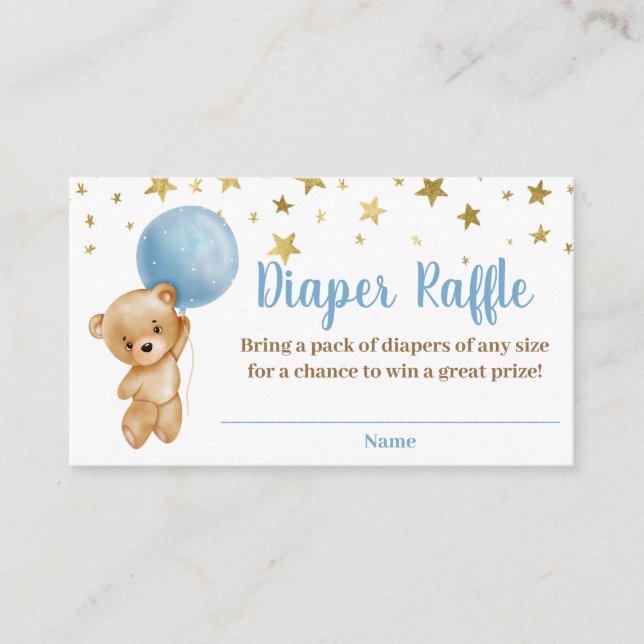Boy Bear balloons Diaper Raffle Card (Front)