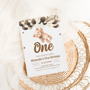 Boy Bear Bear with Balloons Teddy Bear Birthday Invitation