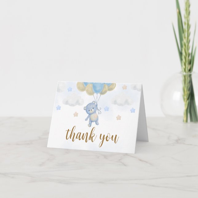 Boy Bear Bearly Wait Baby Shower Thank You Card (Front)