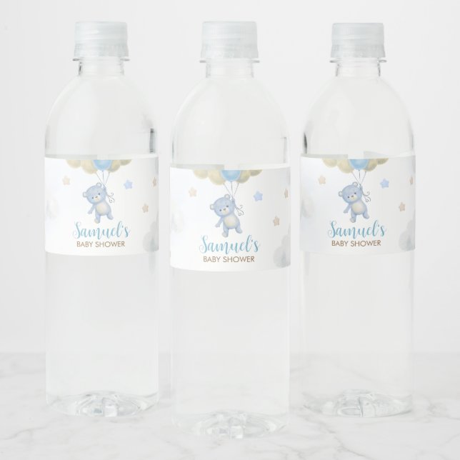 Boy Bear Bearly Wait Baby Shower Water Bottle Label (Bottles)