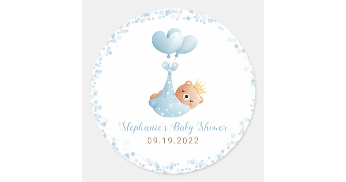 Boy Bear Blue Baby Shower Classic Round Sticker | Zazzle