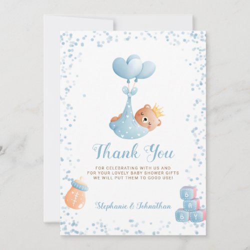 Boy Bear Blue Thank You Baby Shower Card