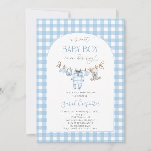 Boy Bear Clothesline Baby Shower invitation
